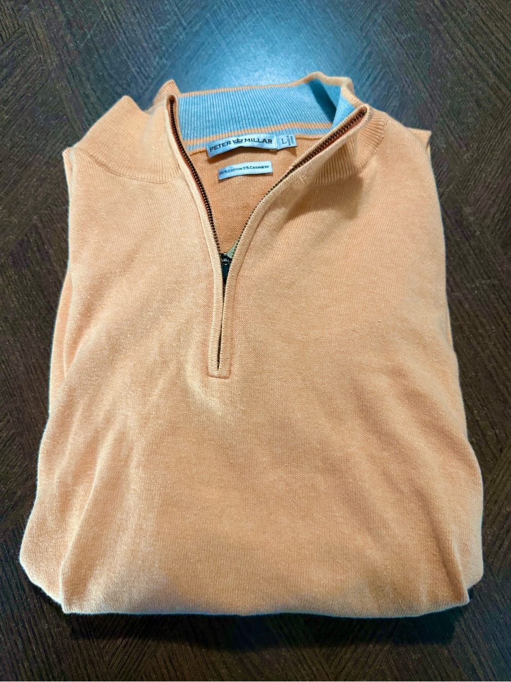 Peter Millar Men's Peach Cotton/Cashmere Blend Quarter-Zip Sweater SZ-L